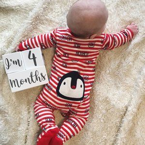 Petit Lem Penguin Holiday Footed Sleeper Sz 6 Mos